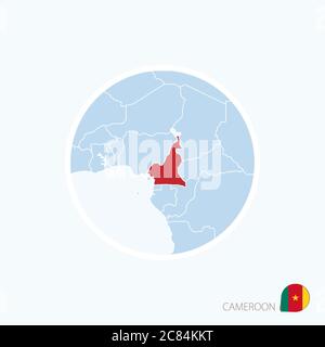 Carte icône du Cameroun. Carte bleue de l'Afrique centrale avec le Cameroun en surbrillance en rouge. Illustration vectorielle. Illustration de Vecteur