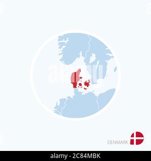 Carte du Danemark. Carte bleue de l'Europe avec Danemark en surbrillance en rouge. Illustration vectorielle. Illustration de Vecteur