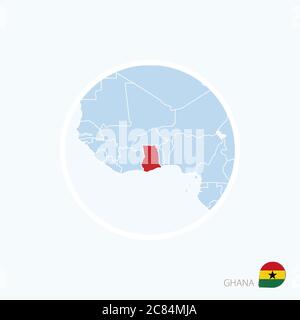 Carte du Ghana. Carte bleue de l'Afrique avec le Ghana en surbrillance en rouge. Illustration vectorielle. Illustration de Vecteur