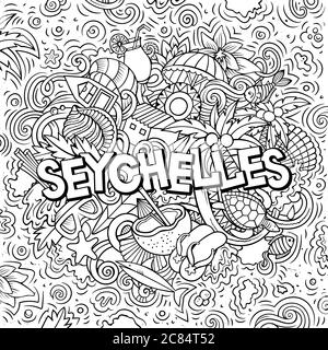 Illustration de dessins animés à la main aux Seychelles. Design amusant. Illustration de Vecteur