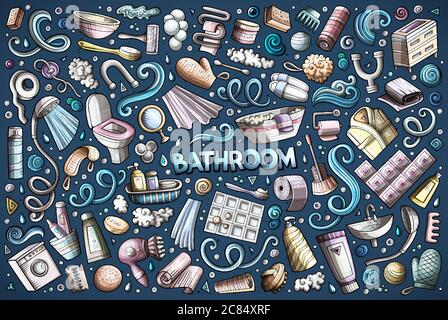 Ensemble de dessins animés d'objets et de symboles de salle de bains Illustration de Vecteur