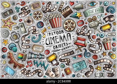 Ensemble vectoriel d'éléments, d'objets et de symboles de thème Cinéma Illustration de Vecteur