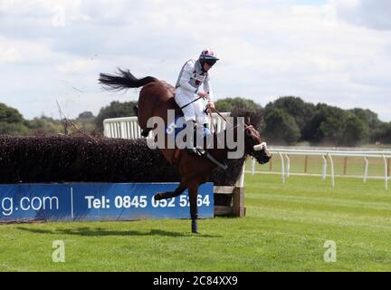 West Coast Flyer, un faller-simple dans The Watch on Racing TV, les novices de Chase, à l'hippodrome de Stratford-on-Avon. Banque D'Images