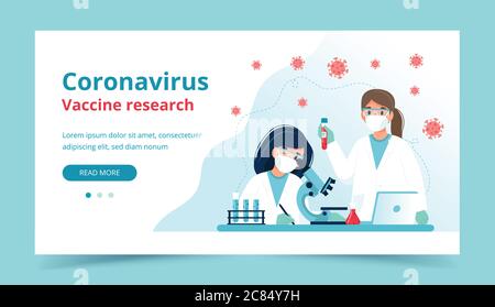 Recherche sur les vaccins, scientifiques qui mènent des expériences en laboratoire. Modèle de page d'arrivée. Illustration vectorielle de style plat Illustration de Vecteur