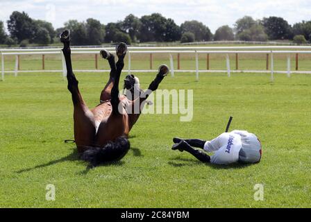 West Coast Flyer, un faller-simple dans The Watch on Racing TV, les novices de Chase, à l'hippodrome de Stratford-on-Avon. Banque D'Images