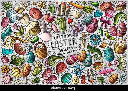 Ensemble vectoriel d'éléments, d'objets et de symboles de thème Pâques Illustration de Vecteur