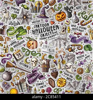 Dessin animé adorable gribouillages dessin main Halloween illustration Illustration de Vecteur