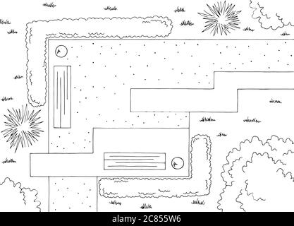 Parc paysage architecte plan de conception graphique noir blanc esquisse illustration vecteur Illustration de Vecteur