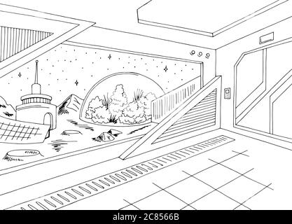 Colonie d'espace intérieur station de base graphique noir blanc esquisse illustration vecteur Illustration de Vecteur
