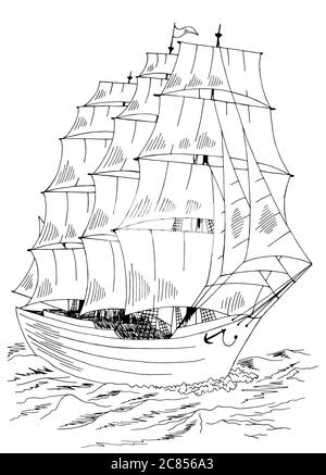 Bateau à voile graphique noir blanc dessin de mer vecteur d'illustration Illustration de Vecteur