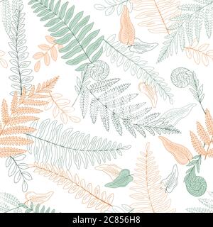 Motif de la plante de Fern couleur graphique fond sans couture esquisse vecteur d'illustration Illustration de Vecteur