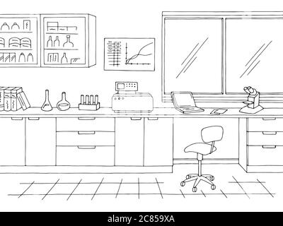 Illustration vectorielle d'esquisse intérieure noire blanche pour le graphique de laboratoire Illustration de Vecteur