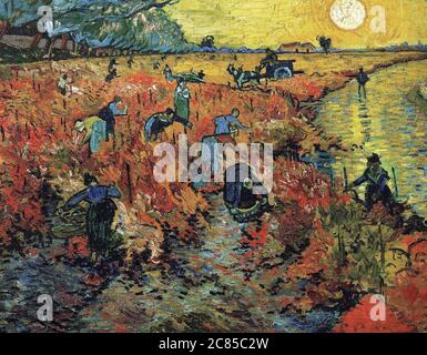 Les vignobles rouges d'Arles par Vincent Van Gogh 1888. Musée national des Beaux-Arts de Pouchkine à Moscou, Russie Banque D'Images