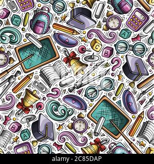 Dessin animé dessiné à la main, motif sans couture de la rentrée Illustration de Vecteur