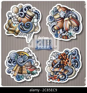 Ensemble d'autocollants de dessin animé de la saison d'hiver Illustration de Vecteur