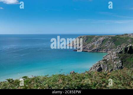 Pedn Vounder, les plages les plus populaires du duché avaient été nommées dans les dix meilleures plages du monde.Pedn Vounder Beach est loaged près de Porthcurno, West Cornwall, Credit: kathleen White/Alamy Live News Banque D'Images