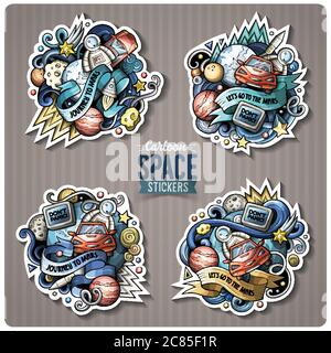 Ensemble d'autocollants d'espace pour dessins animés vectoriels Illustration de Vecteur