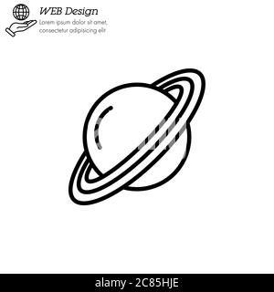 Icône de la planète Saturn ligne fine, linéaire, vecteur de contour. Signe et logo Saturn Planet simple Illustration de Vecteur