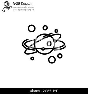 icône du système solaire ligne mince, linéaire, vecteur de contour. système solaire signe simple, logo. planètes tournent autour de l'étoile Illustration de Vecteur