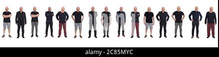 Vue de face d'un homme en différentes tenues vêtements de sport, décontracté, pyjama, élégance, short sur fond blanc, Banque D'Images