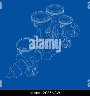 Contour des pistons du moteur. illustration 3d Banque D'Images