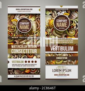 Dessins animés vecteur Doodles Cafe 2 bannières verticales Illustration de Vecteur