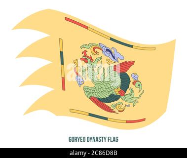 Dynastie Goryeo (918-1392) Drapeaux Vector Illustration sur fond blanc. Drapeau de Phoenix. Drapeau Corée historique. Illustration de Vecteur