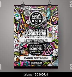 Affiche de dessin animé à la main pour les dessins Illustration de Vecteur