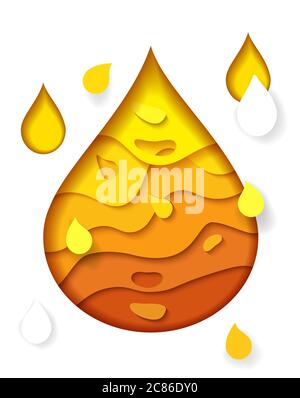 Une belle goutte d'huile brillante coupée sur le papier. Vous pouvez utiliser une bannière ou une affiche. Une goutte d'huile d'olive ou une goutte d'huile. Illustration vectorielle. Illustration de Vecteur