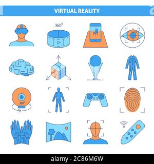 Icône de réalité virtuelle définie en style de ligne colorée. Collection de symboles de technologie informatique moderne. Illustration vectorielle. Illustration de Vecteur