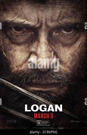 Logan (2017) dirigée par James Mangold et avec Hugh Jackman, Patrick Stewart, Dafne Keen et Elizabeth Rodriguez. Un Wolverine à la retraite est forcé de quitter sa retraite pour aider une jeune fille mutante puissante faite avec son ADN. Banque D'Images