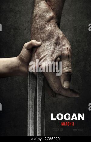 Logan (2017) dirigée par James Mangold et avec Hugh Jackman, Patrick Stewart, Dafne Keen et Elizabeth Rodriguez. Un Wolverine à la retraite est forcé de quitter sa retraite pour aider une jeune fille mutante puissante faite avec son ADN. Banque D'Images