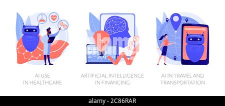 Métaphores de la mise en œuvre de l'intelligence artificielle. Illustration de Vecteur