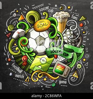 Dessin animé de football, dessin animé, dessin animé. Motif tableau noir Illustration de Vecteur