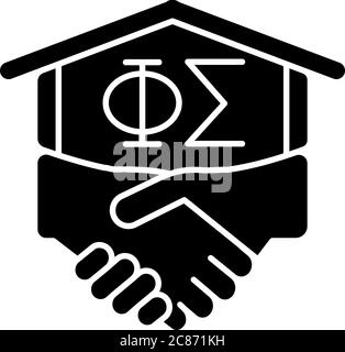 Icône de glyphe noir de fraternité. Organisation fraternelle à l'université. Club des hommes, association. Campus universitaires. Activités pour étudiants. Symbole de silhouette Illustration de Vecteur