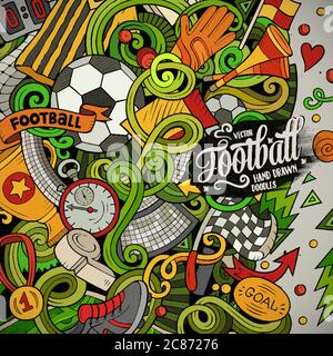 Dessin animé vectoriel griffeaux cadre de football. Arrière-plan coloré et détaillé Illustration de Vecteur