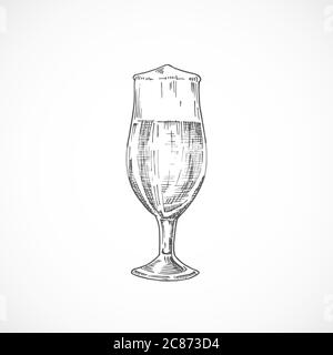 Élégant verre à bière avec mousse. Esquisse abstraite. Illustration du vecteur dessiné à la main. Illustration de Vecteur