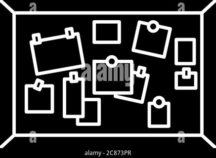 Icône en forme de glyphe noir sur le tableau d'affichage. Tableau de bord de salle de classe. Tableau d'affichage avec notes. Annonces. Messages publics de l'université et du collège. Silhouette symbo Illustration de Vecteur