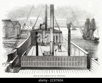 Convict Ship, amarré à Woolwich à Londres et capable de contenir 600 hommes. Banque D'Images