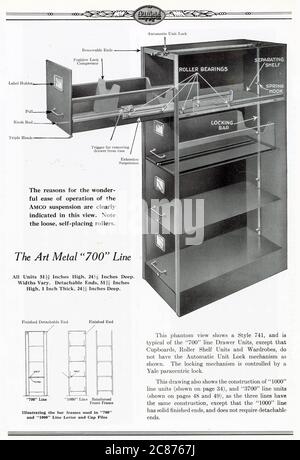 Art Metal Steel Office Equipment, Jamestown, New York, USA - la ligne Art Metal 700 de classeur vertical, style 741 vu ici en coupe transversale. Banque D'Images