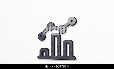 barre graphique analytique d'un point de vue sur la paroi. Une sculpture épaisse faite de matériaux métalliques de rendu 3D. Illustration et affaires Banque D'Images