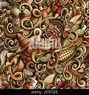 Dessin de la cuisine mexicaine de dessin animé sans couture Illustration de Vecteur