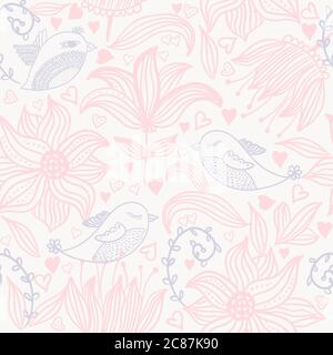 motif fleuri vectoriel sans coutures avec fleurs et oiseaux Illustration de Vecteur