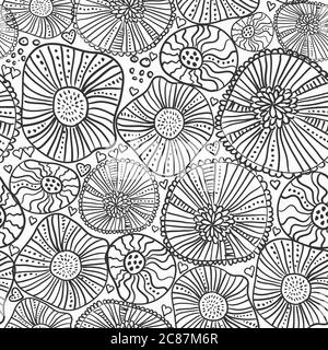 Fond abstrait et sans couture, style doodle. Page de livre de coloriage. Motif vectoriel dessiné à la main en noir et blanc Illustration de Vecteur