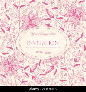 carte d'invitation ou de mariage vintage à motif fleuri de style folklorique. Vecteur Illustration de Vecteur