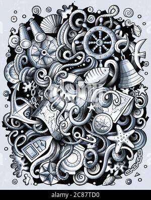 Marin dessin à la main de la griffée de vecteur illustration drôle. Illustration de Vecteur