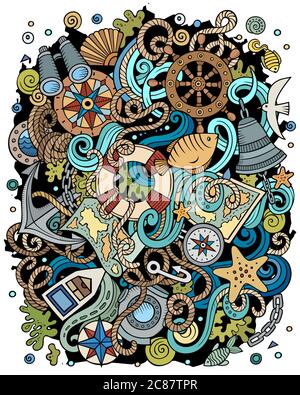 Marin dessin à la main de la griffée de vecteur illustration drôle. Illustration de Vecteur