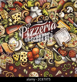 Cadre à motif de dessin animé pour pizza Illustration de Vecteur