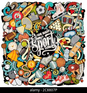 Illustration de gribouillages vectoriels dessinés à la main. Activités conception d'affiches. Illustration de Vecteur