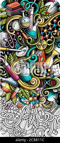 Science main Doodle bannière. Prospectus détaillé de dessin animé. Illustration de Vecteur